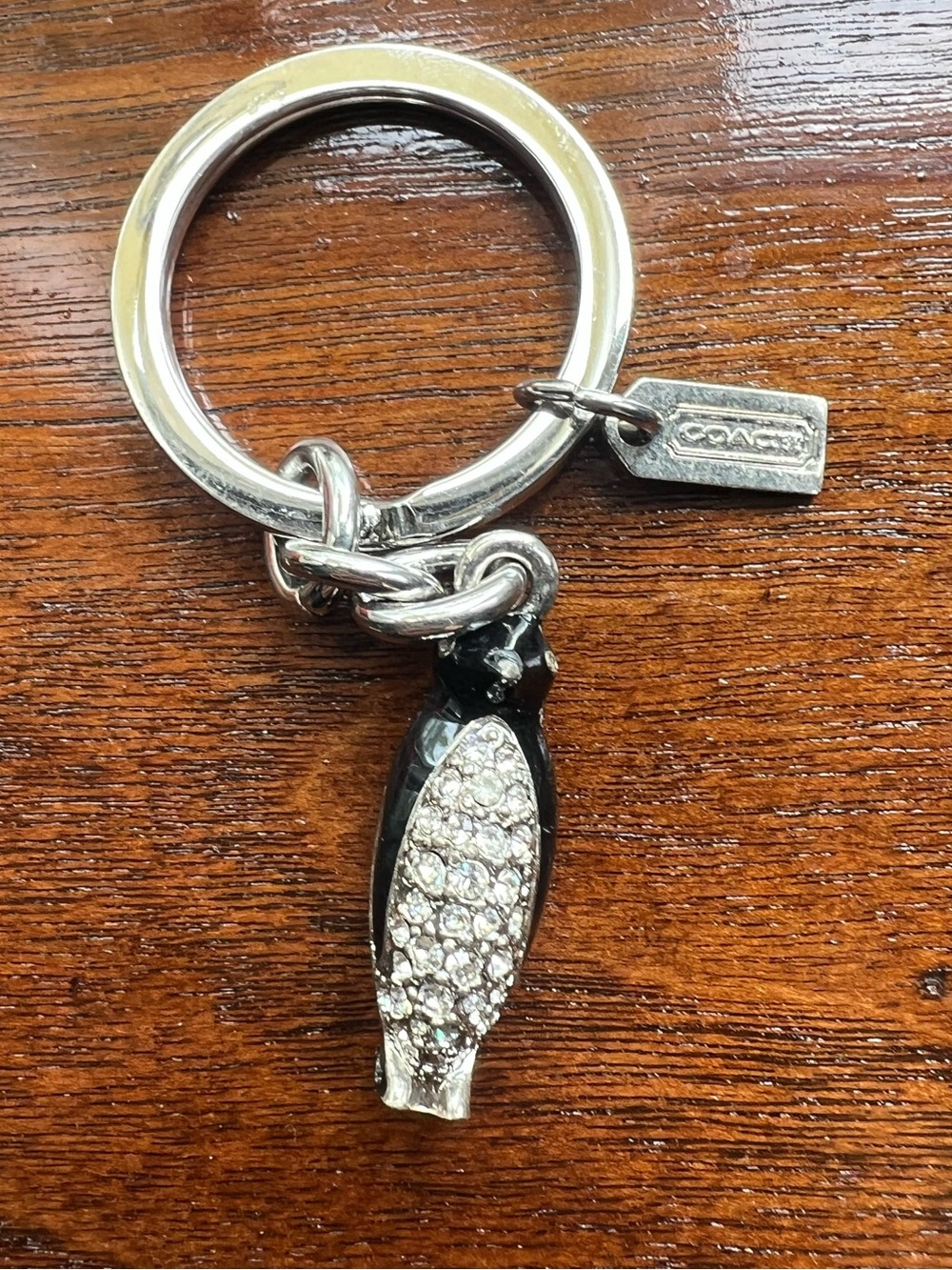 Vintage Coach Black & Silver Penguin Charm Keyring with Rhinestones
